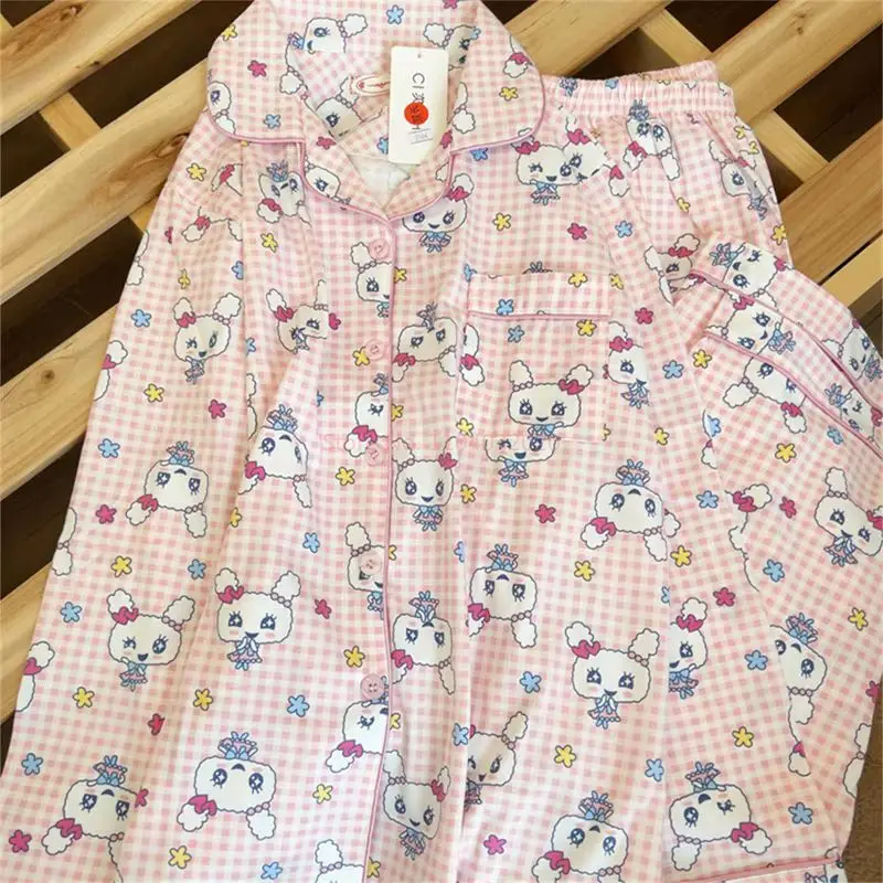 타마고코 마미지 여성용 한국 스타일 긴팔 잠옷 귀여운 큰 입 디자인 봄 가을 겨울 홈웨어 여름 패션