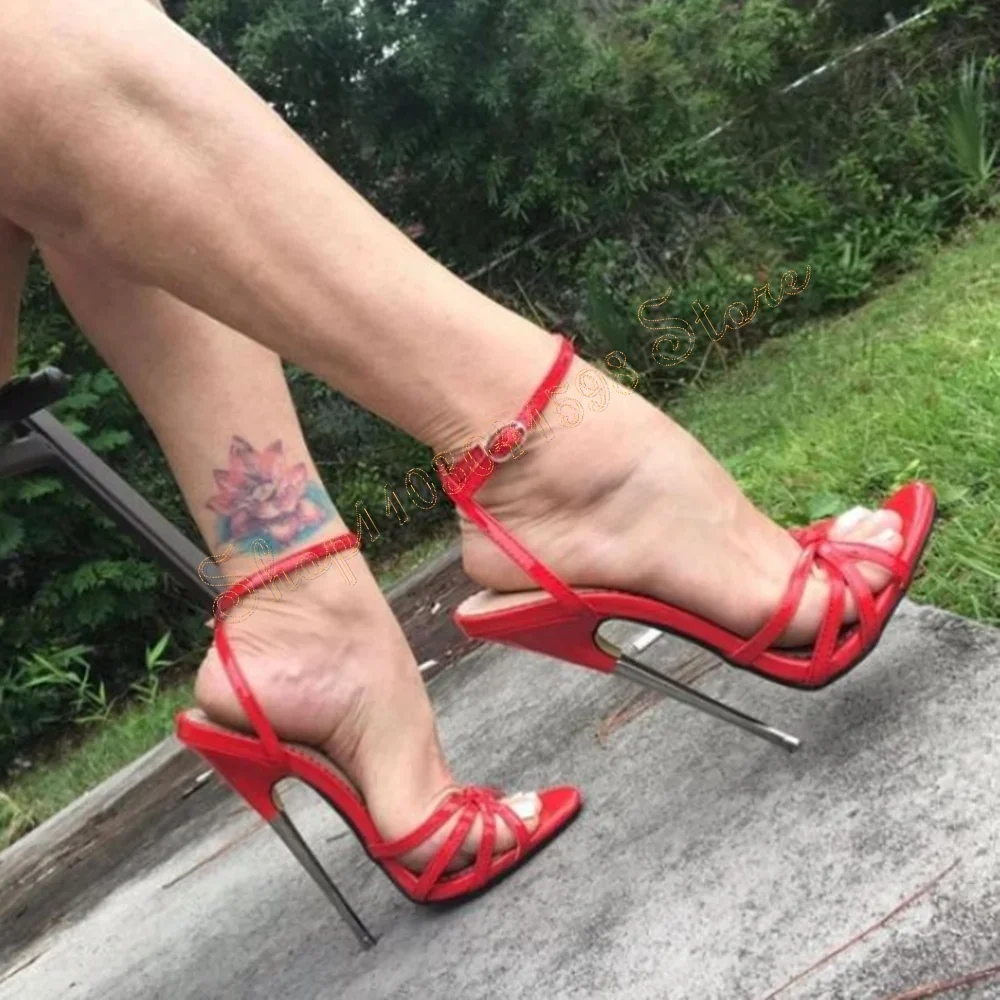 

Red Ankle Strap Pointed Toe Sandals Stilettos High Heels High Heel Shoes for Women Fashion Heels 2025 New Zapatos Para Mujere