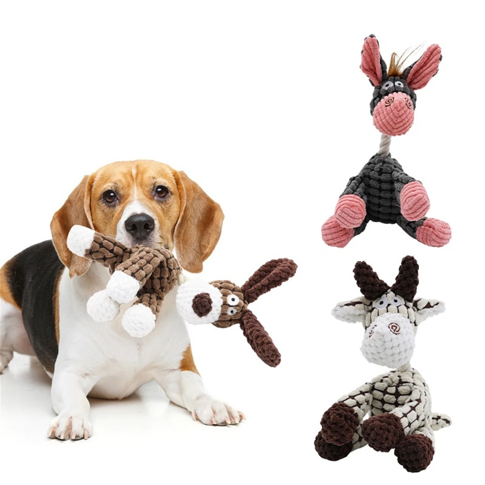 Neues quietschendes Eselspielzeug – Cord-Kauspielzeug für Welpen und mittelgroße Hunde, Plüschknochen mit Quietschgeräuschen