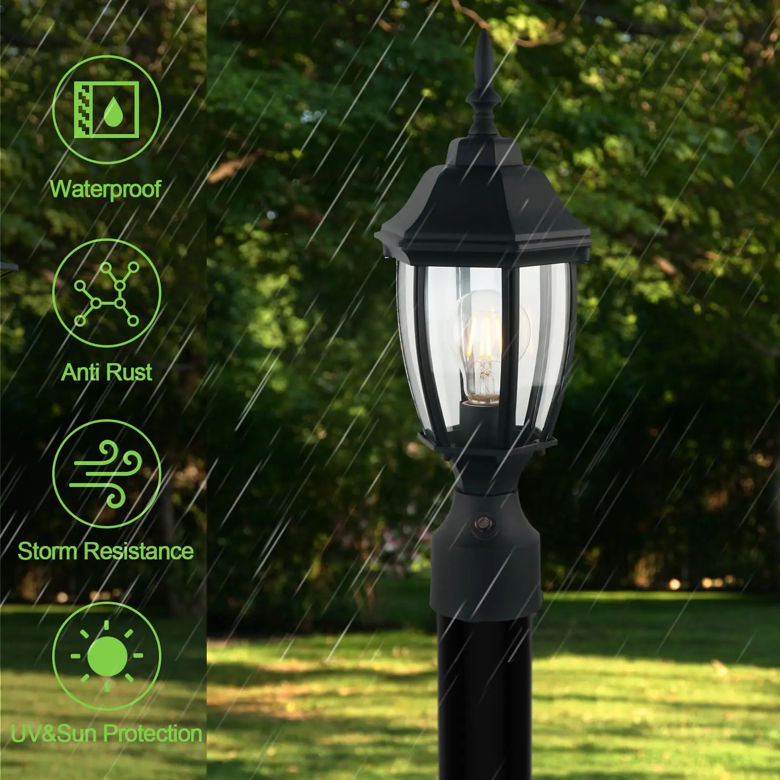 Outdoor Post Lantern, 16.25x 6.5 Inches, 60 Watts/120 Volts, Black,Outdoor Lighting for Garden Patio Pathway Walkway.