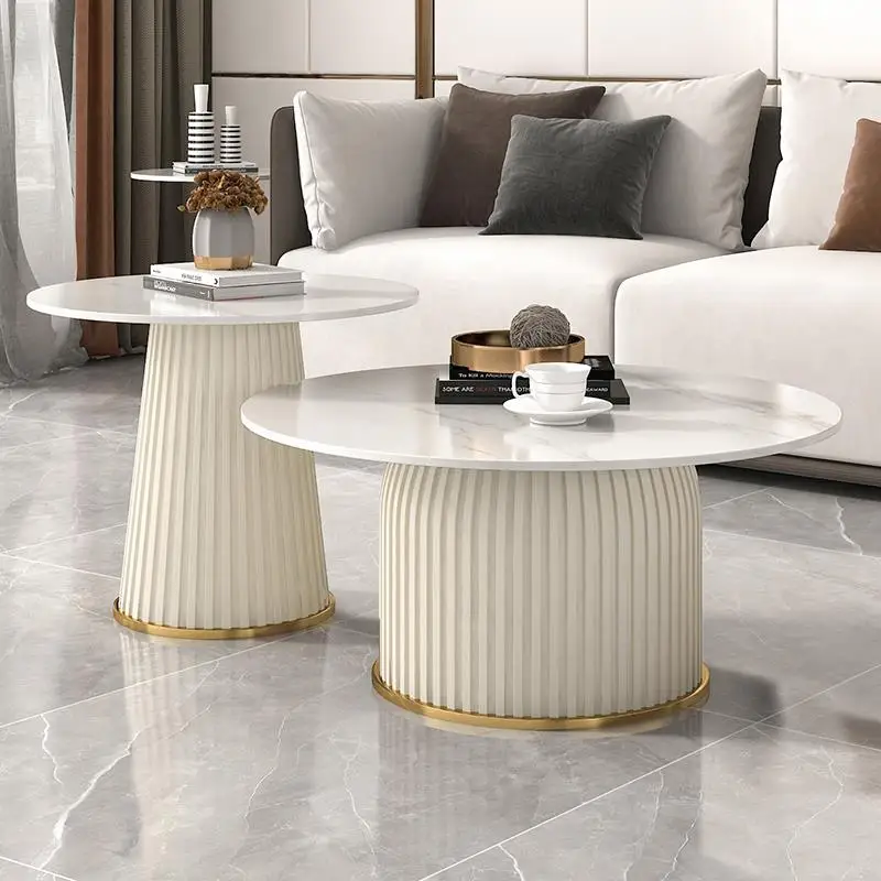 

Living room 2025 new cream wind side table coffee table combination rock slab light luxury high sense round sofa home minimalist