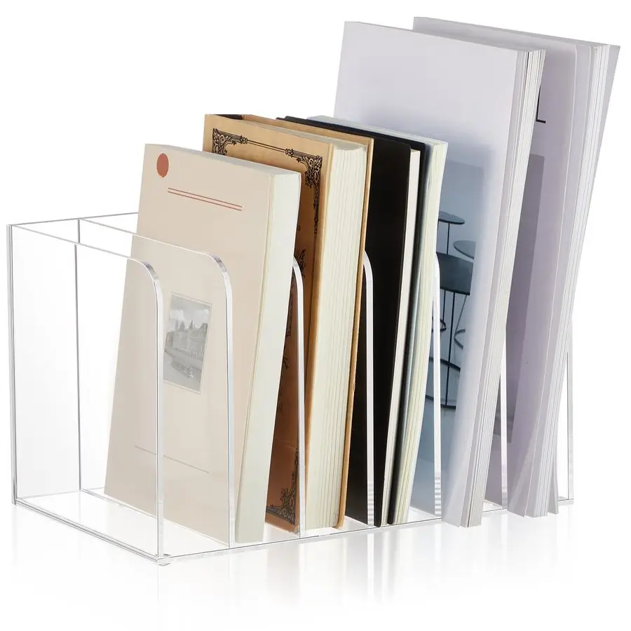 

Clear Acrylic Magazine File Holder with Vertical Compartments Desk Organizer Book Rack for Desk Sorter Paper Folder Office Acce