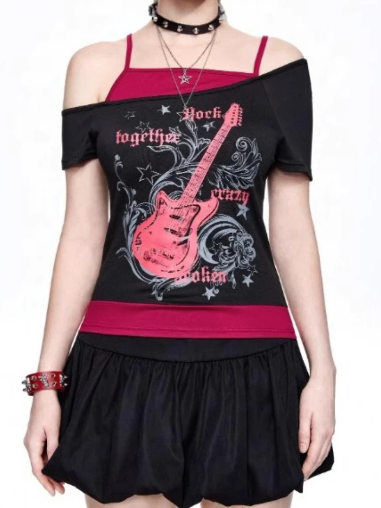 تي شيرت الجرونج القوطي الكلاسيكي للسيدات تصميم هاراجوكو الجمالي مطبوع Y2k ملابس صيفية عصرية ملابس خروج قصيرة الأكمام جديدة