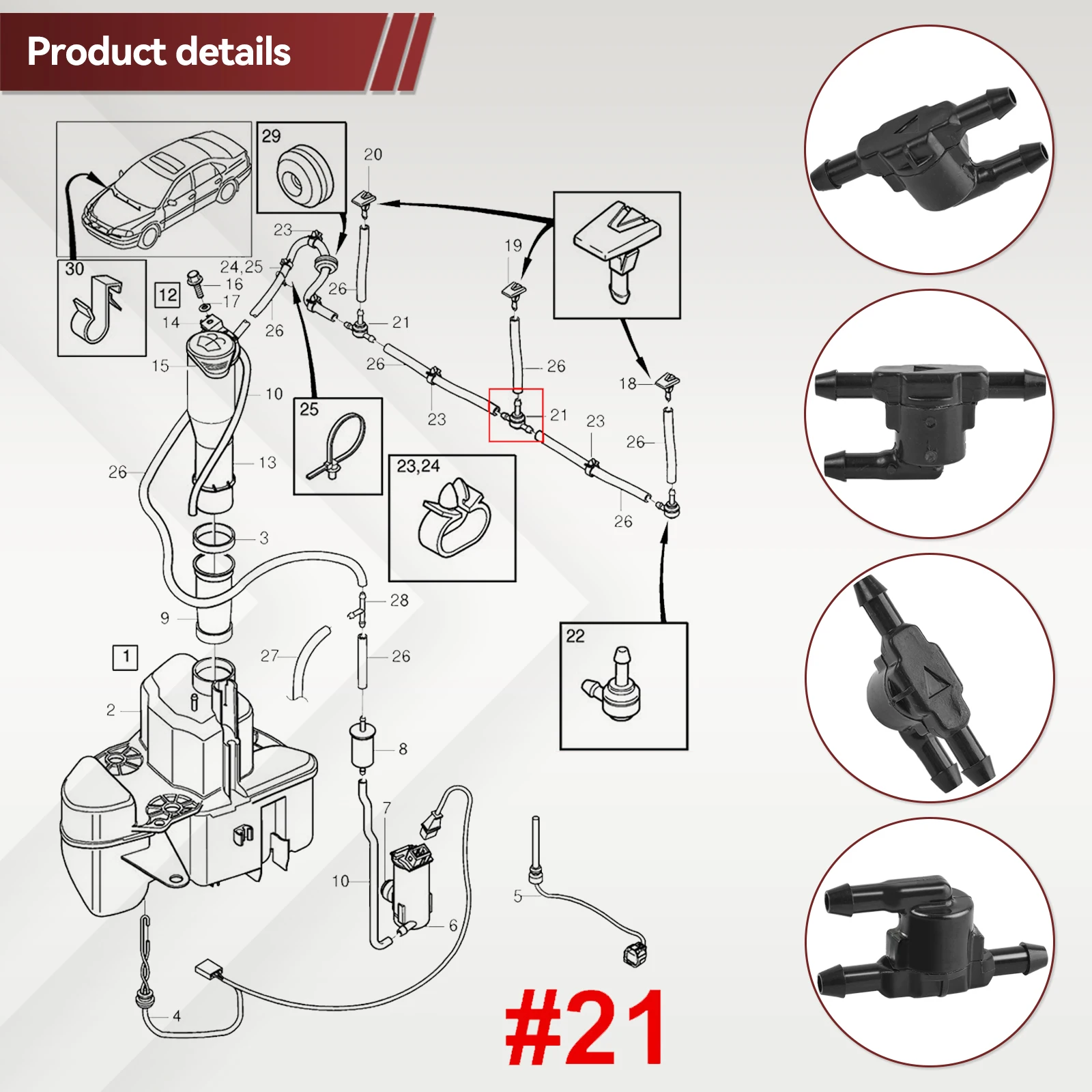 3 Way Wiper Washer Windshield Check Valve Non Return Hose For Toyota 4Runner Camry Corolla Highlander Land Cruiser J150 Prius