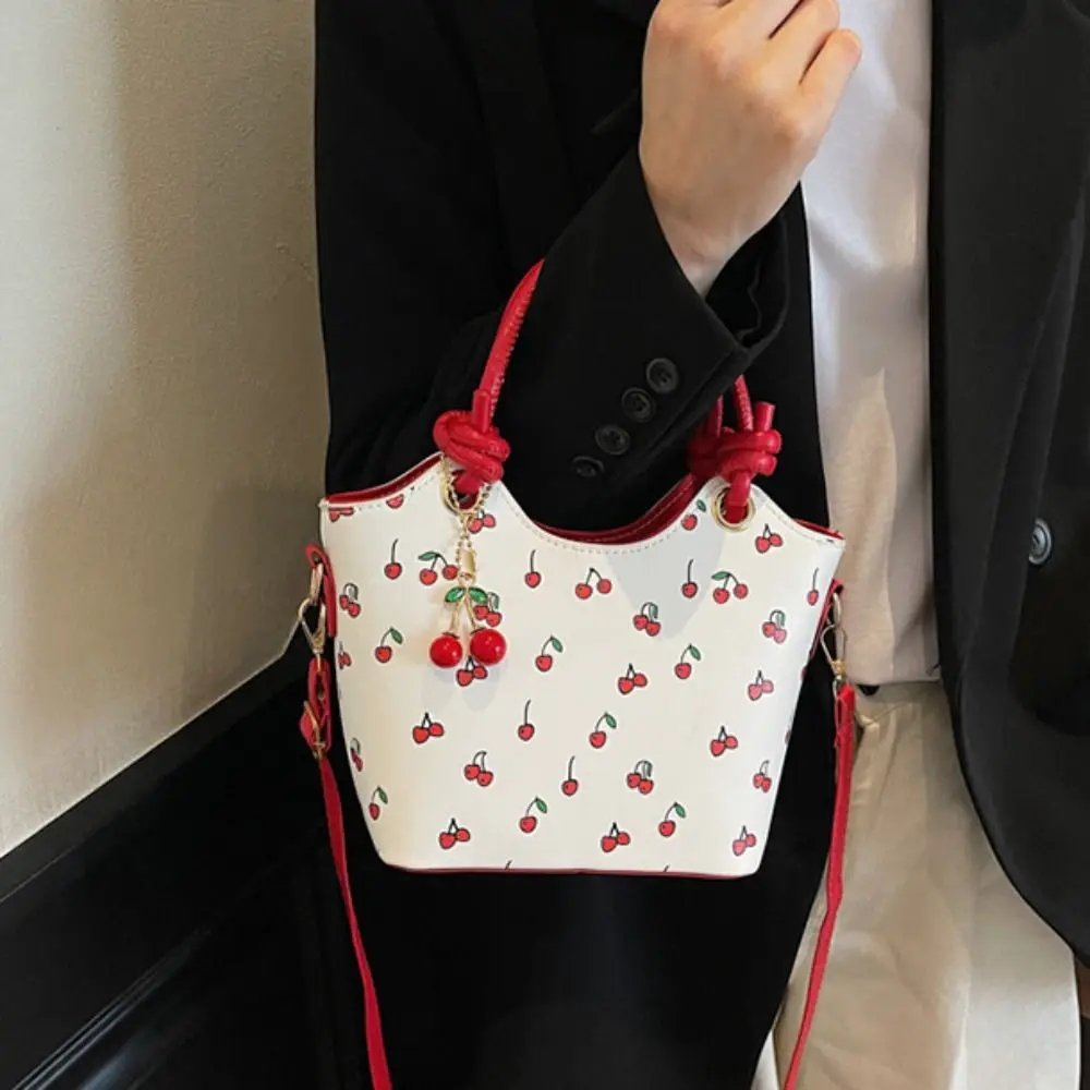 

Cherry Pendant Cherry Crossbody Bag Korean Style Handbag Basket Shoulder Bag Large Capacity Message Bag Small Tote Bag Travel