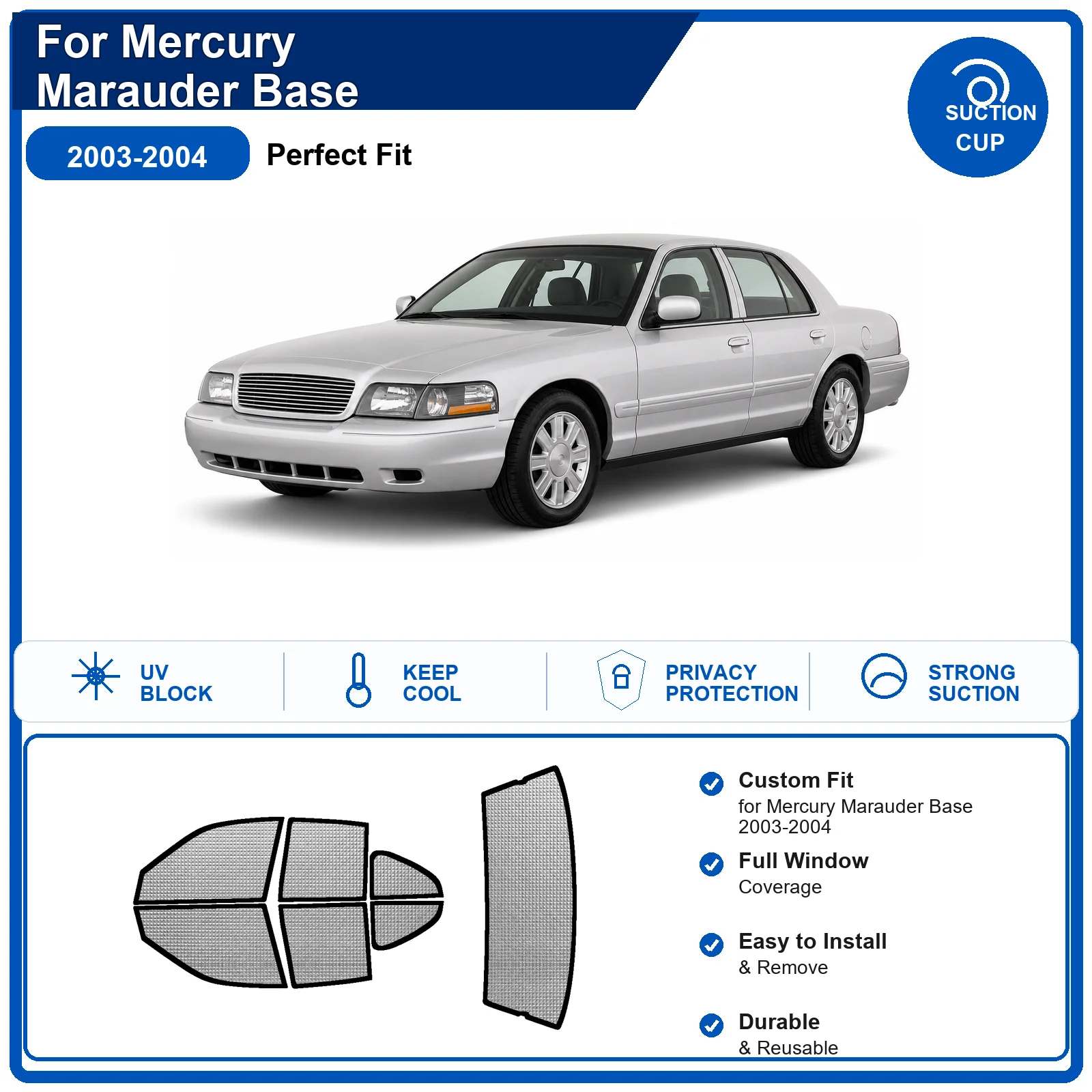 For Mercury Marauder Base 2003-2004 Custom Full Set Windshield Sun Shade Aluminum Foil Heat Insulation Anti UV Foldable