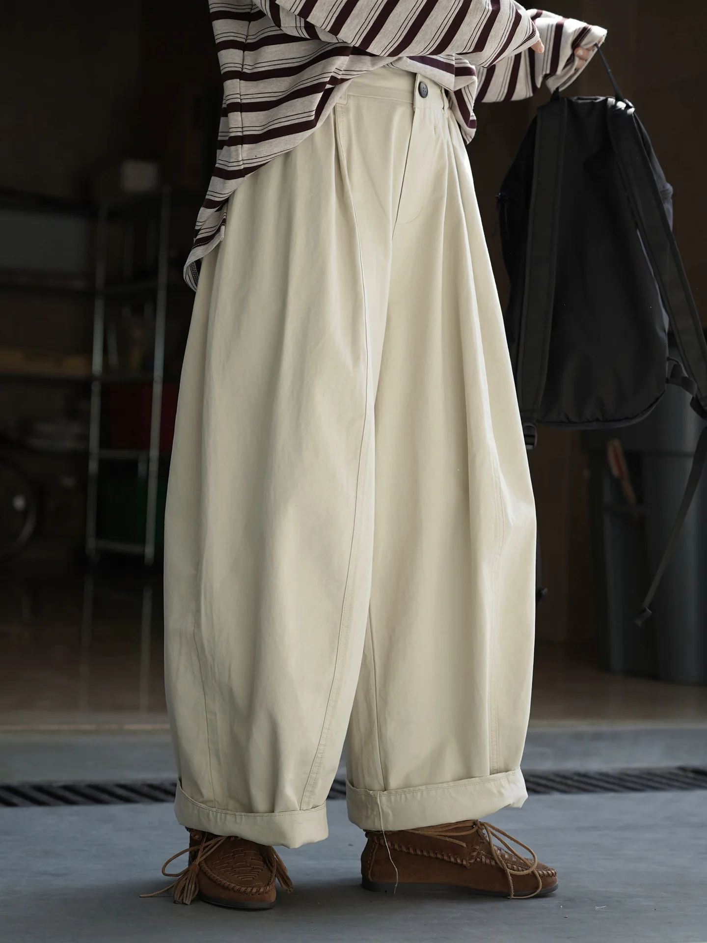 Autumn New Japanese Commuter Casual Half Elastic Waist Wide Leg Western Pants Three Dimensional Pants for Women