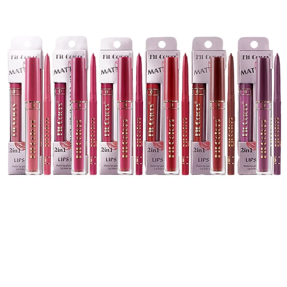 6 Color Liquid Lipstick Lipliner Set Matte Velvet Texture Lasting Non Fading Waterproof Non Stick Easy To Apply 2 in 1 Lip Gloss