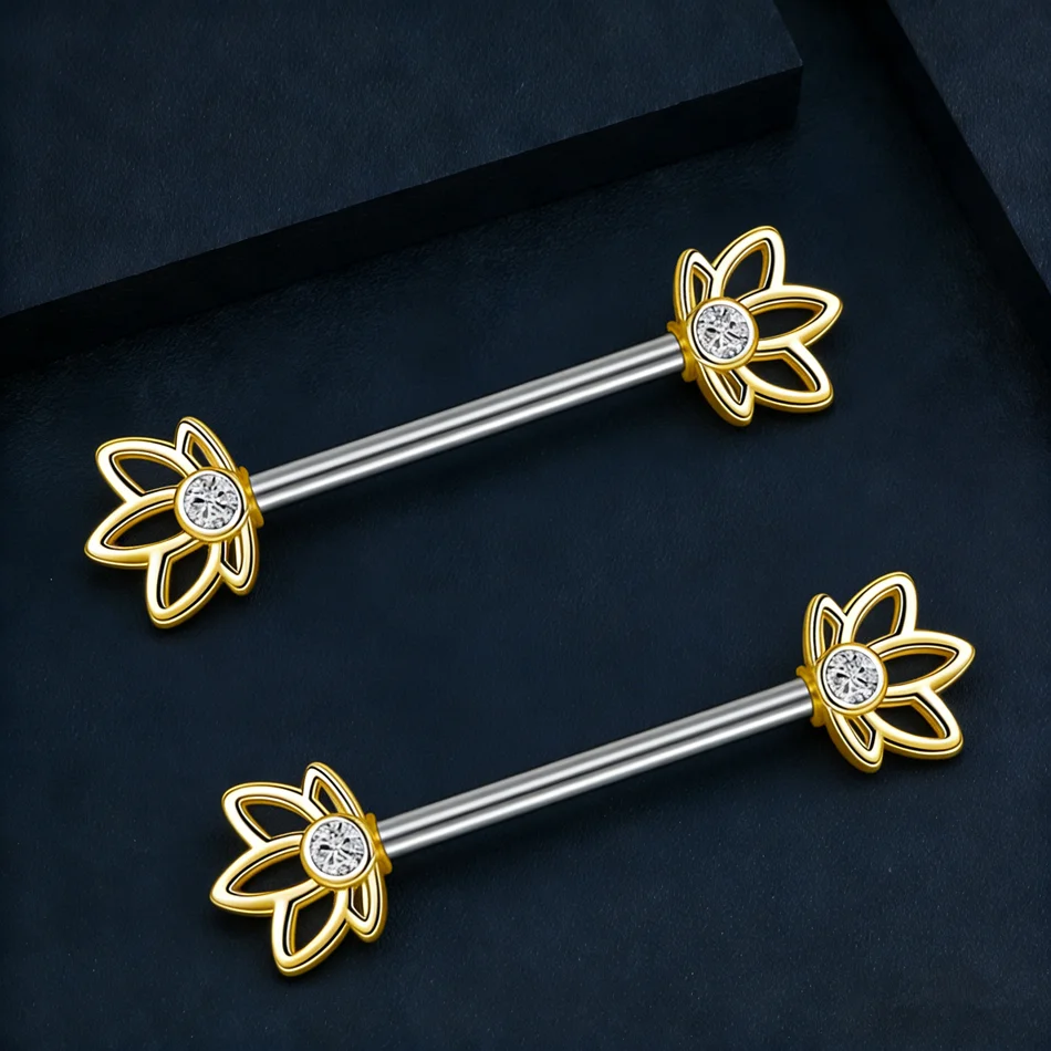 2pc Yoga Lotus Flower Nipple Barbells 16G Titanium Piercing Nipple Shield Rings Breast Pierced Jewelry Sexys for Woman Acesoriey