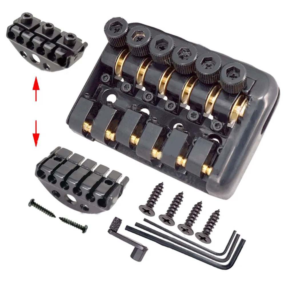 أسود اللون سبائك الزنك جسر ثابت السرج مقطوعة الرأس جسر الغيتار الكهربائي الذيل مع 6 سلسلة قفل الجوز والمسامير #6