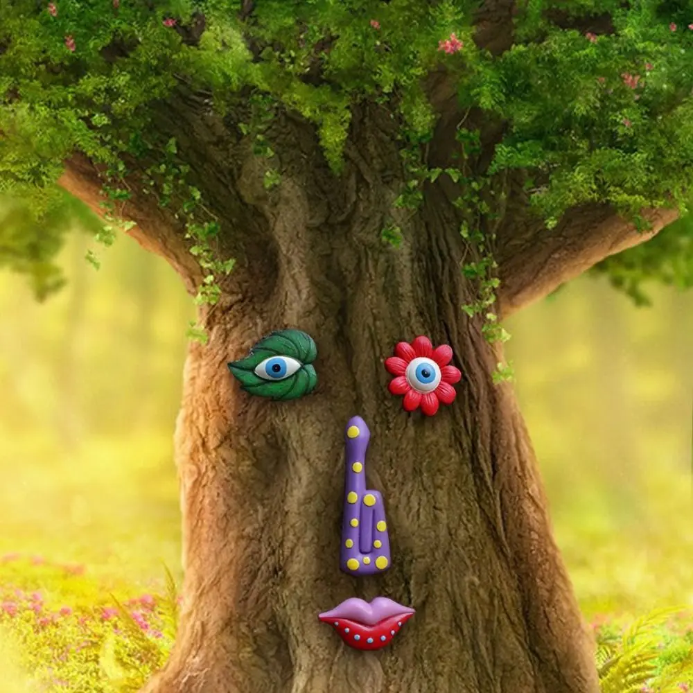 

1 Set Wall Hanging Leaf Tree Face Statue Colorful Handmade Tree Face Pendants Resin Art Facial Features Sculptures Wall Decor