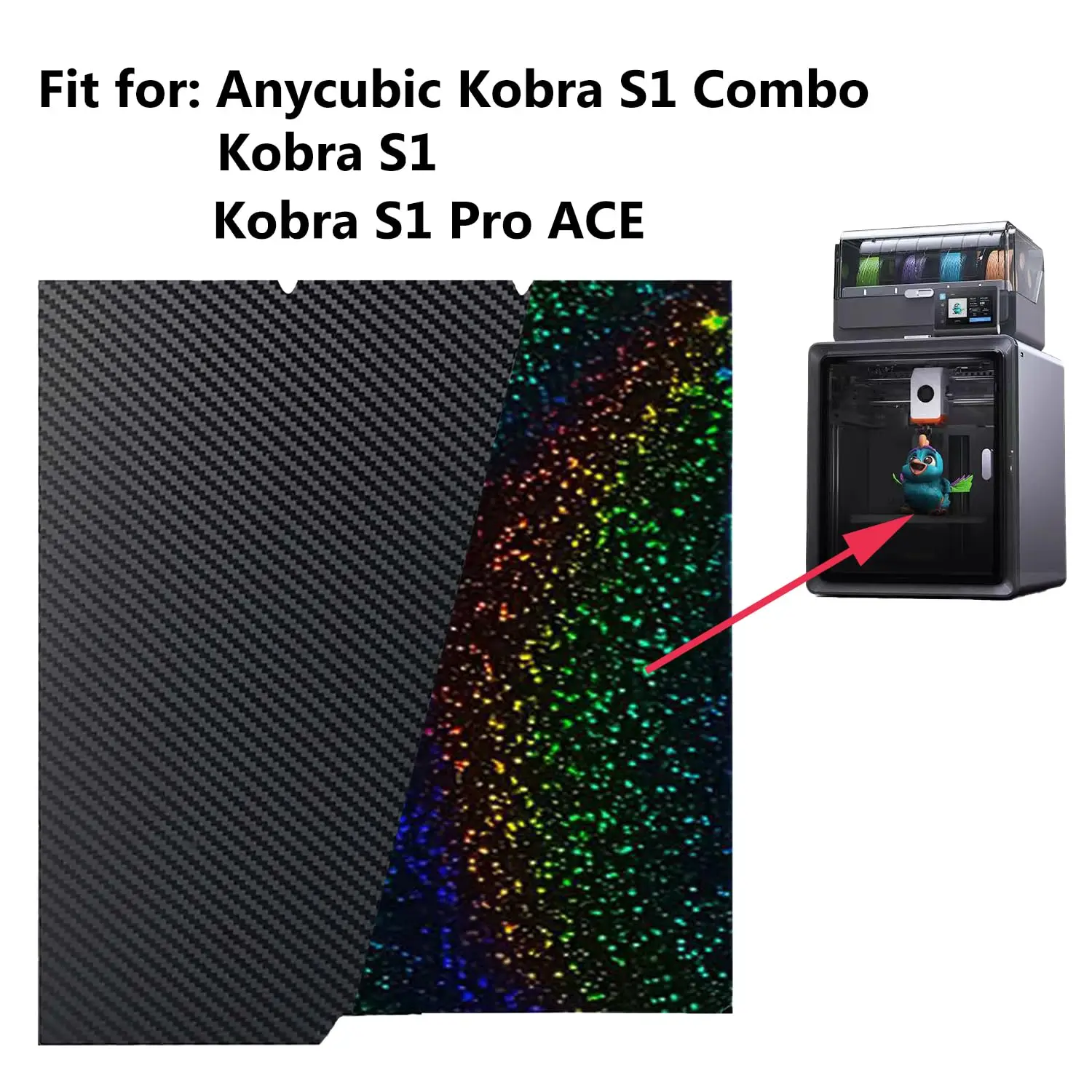 For Kobra X/Kobra S1 Combo Build Plate Double Sided PET Carbon Fiber Pattern and PEY Sheet 264x276mm PEI Flexible Spring Steel 4