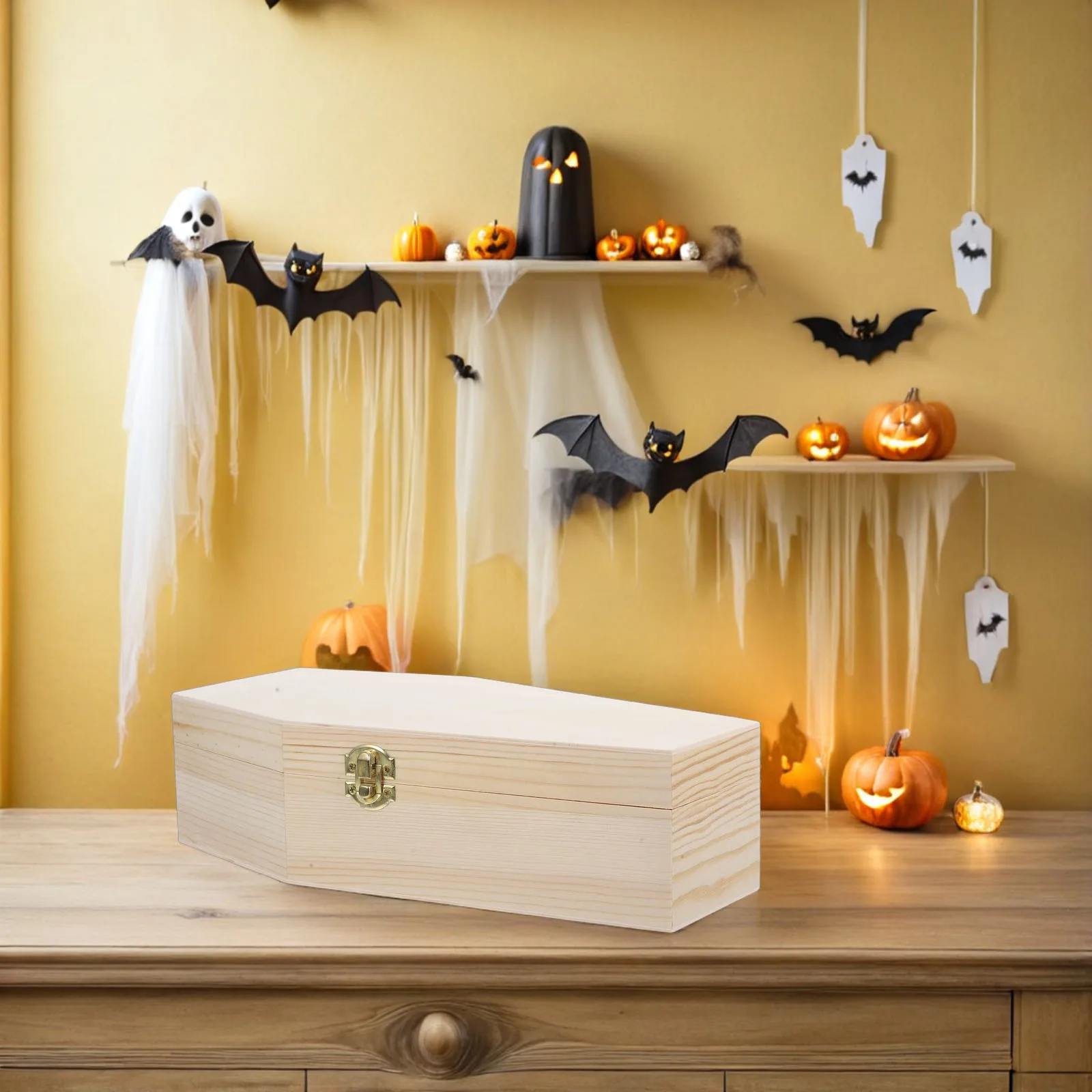 Очень большой деревянный контейнер для гроба для Хэллоуина, конфет, украшение «сделай сам», коробка для лакомств с откидной крышкой