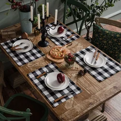 2/10PCS Cotton Christmas Red and Black Durable layers Placemat, 30x45cm Food Photo Background Cloth ,Kitchen Table Cloth Napkins