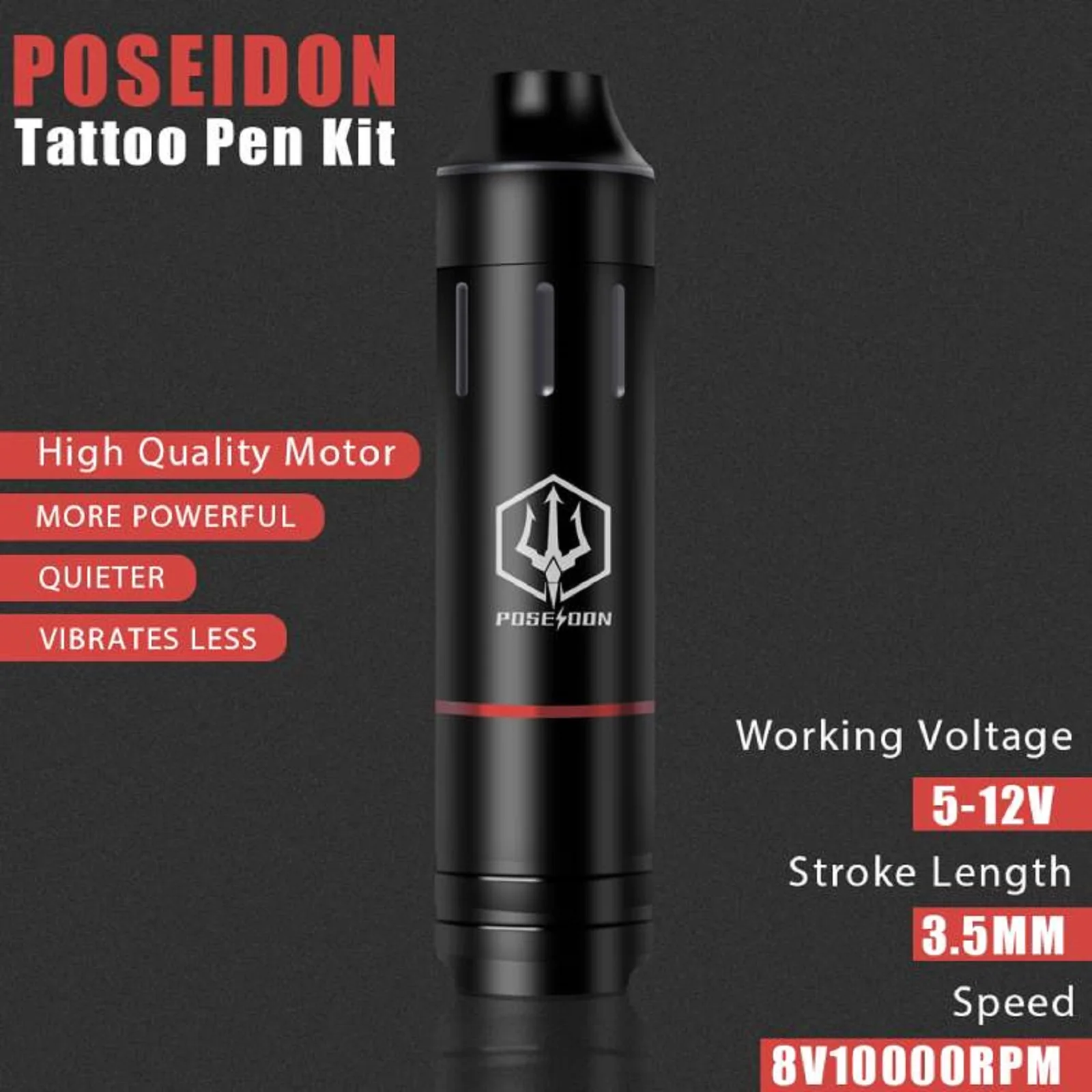 Tattoo Pen Kit POSEIDON  Tattoo Machine Kit With Wireless Power Source RCA Interface Tattoo Gun Kit Tattoo Rotary Electric Pen