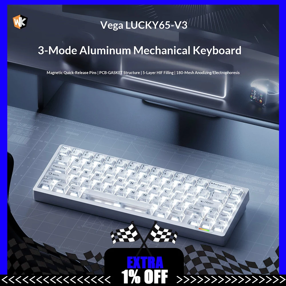 WEIKAV lucky65v3 Wireless Keyboard GASKET Structure Of Silica Gel Particles Gaming Keyboard Three-Mode Connection VIA Drive Gift