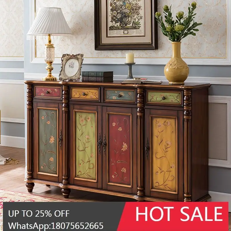 HLZ European Style Entrance Cabinet Large  Solid Wood American Style Sideboard Hallway Storage Cabinet Complete Set