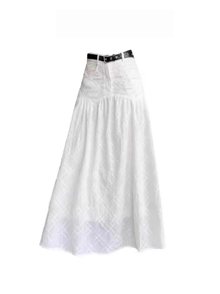High Waist A-Line  Skirt White 3D Floral Cutout Women's Autumn Design Slimming Long Skirt Korean Style Commute Dress