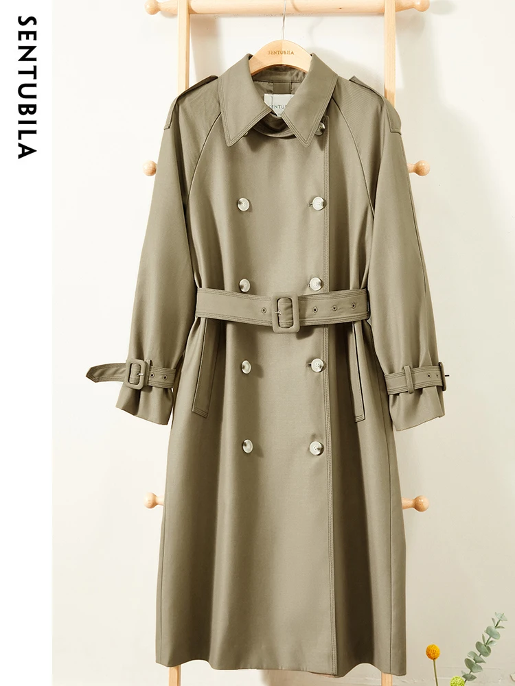 Imagem -06 - Sentubila-trench Coat Feminino de Comprimento Médio com Cinto Cabolsas Elegantes Sobretudo Feminino Trespassado Duplo Luxo Primavera Outono 2023