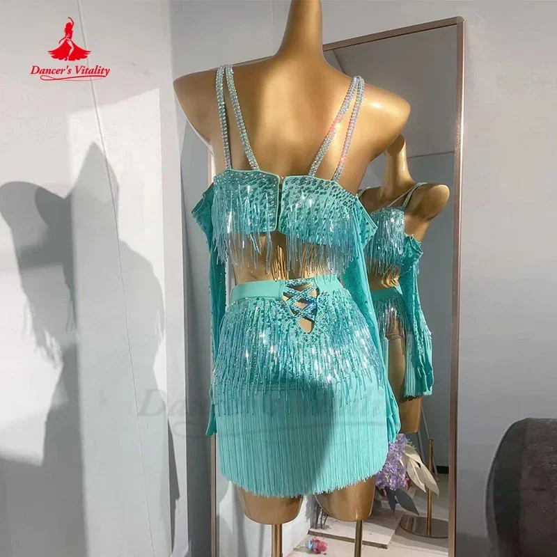 Vestidos de baile latino para mujer, falda personalizada para actuación profesional de Rumba, Chacha, Tango, niños