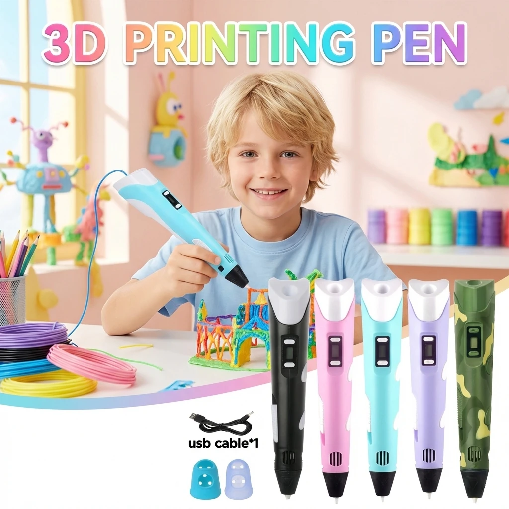 

3D-ручка для рисования с LED-экраном, DIY 3D-ручка для детей, креативный подарок с PLA-филаментом для художественного дизайна и рисования