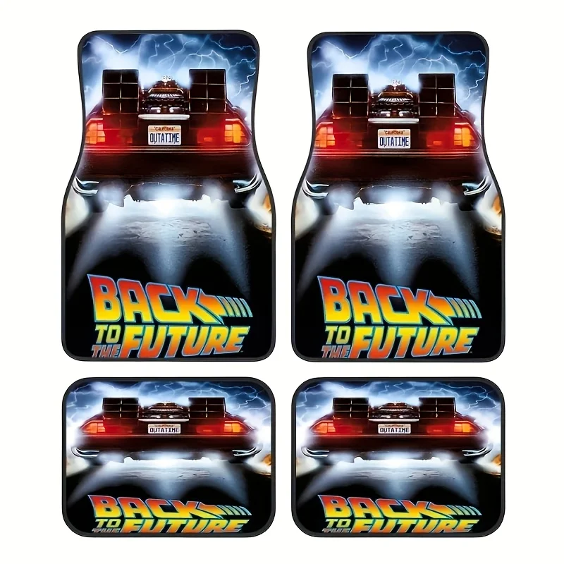 4pcs Back To The Future Themed Car Mat - Printed Design - Universal Floor Mat, Easy To Clean - Suitable For Cars, Trucks, SUVs -