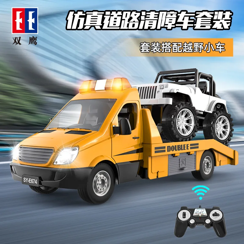 Double E E674 Rc Truck Tractor Trailer 1/18 Remote Control Cars Trucks Traffic Police Road Wrecker Construction Vehicle Boys Toy