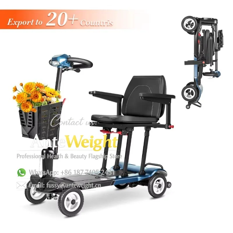 Lightest 14kg Mg Alloy Electric Mobility Scooter Fast Folding Space Saving Reduces Shipping Volume Lowers Freight Cost