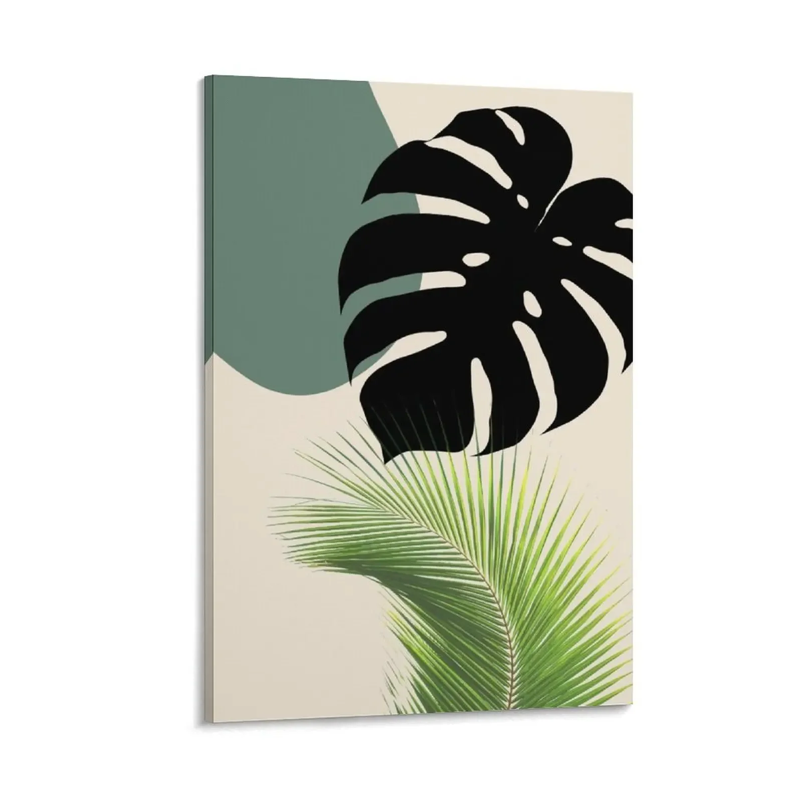 

Tropical Monstera Abstract Art with Palm Leaves and soft shapes in warm earthy tones with green leaves I Canvas Painting poster
