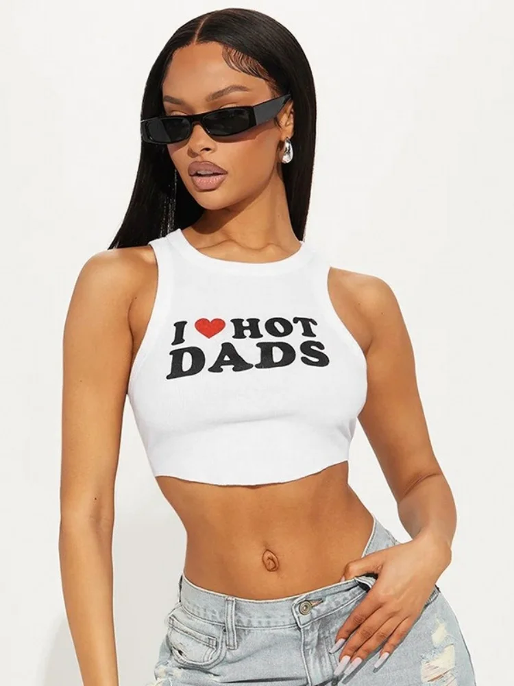 

Letters Print Sexy Tank Tops Women Edgy Clothes Y2k Accessories Super Short White Crop Top Sleeveless Camison Verano Streetwear