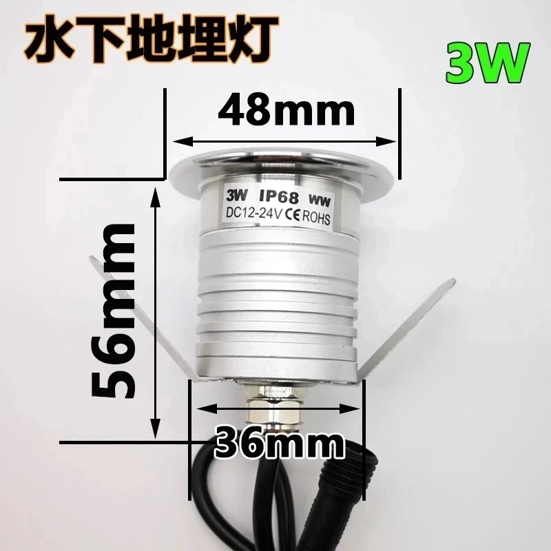 3W LED Underwater Light IP68 Waterproof Swimming Pool Light DC12-24V Safety Pond Fountain Spotlight Underground Lamp