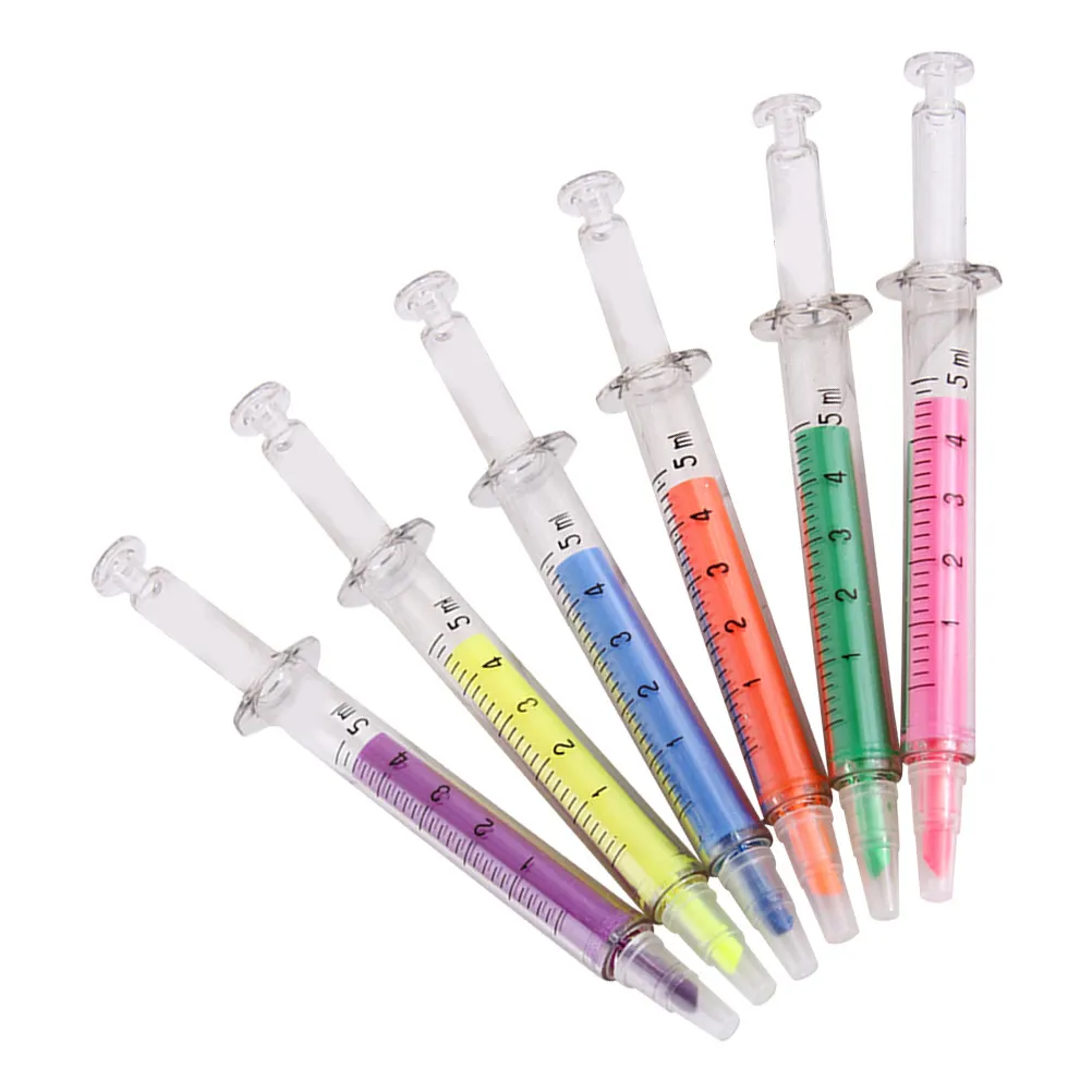 

24Pcs Lovely Plastic Highlighter Pens Syringe Shape Fun Appearance Excellent Craftsmanship for School Home Office Marking Supply