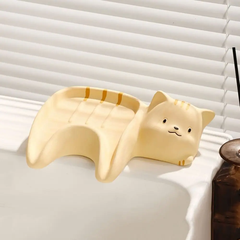 

Desktop Ornament Cat Shape Soap Box Ceramic Creative Storage Rack Multi-purpose Exquisite Soap Holder Drainage Rack
