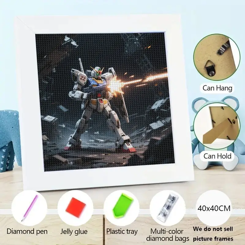

5D Full Drill DIY Набор алмазной живописи, Epic Gundam Mecha Robot Combat Scene Sci-Fi Аниме Настенное искусство, Домашний декор Алмазная вышивка