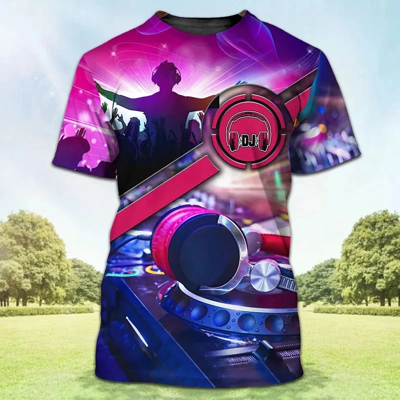 T-shirt stampata da uomo alla moda DJ discoteca popolare a maniche corte Street Party Hip-hop Casual o-collo oversize confortevole Top