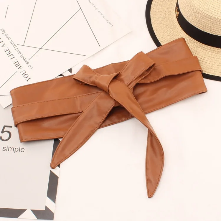 

Women's Fashion PU Leather Belt Decorated Dress Retro Solid Color Casual All-match Bow Tie