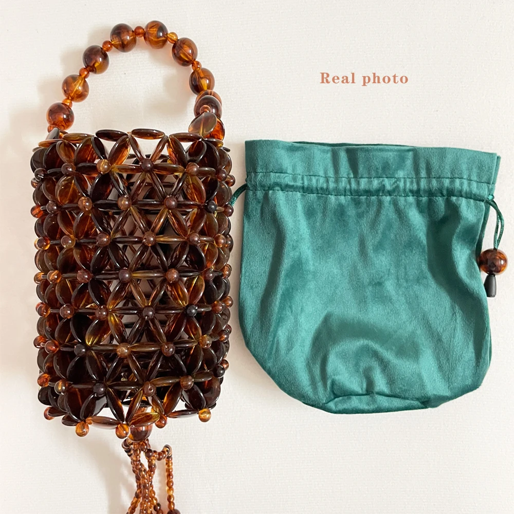 

Small Bucket Bag Handmade Beaded Woven Handbag For Wedding Party Luxury Clutch Purses for Women