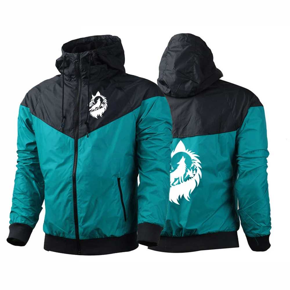 2026 Wolf Moon Logo Print Spring And Autumn Patchwork Personality Jacket Zipper Hoodies Comfortable Versatile Hooded Coat