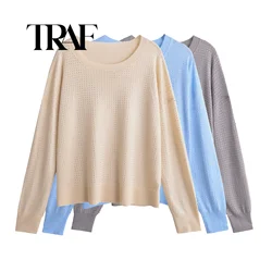 TRAF Elegant Sweaters For Women O Neck Casual Loose Knit Rhinestone Decoration Tops 2024 Autumn Winter Sweater Women 5090/20