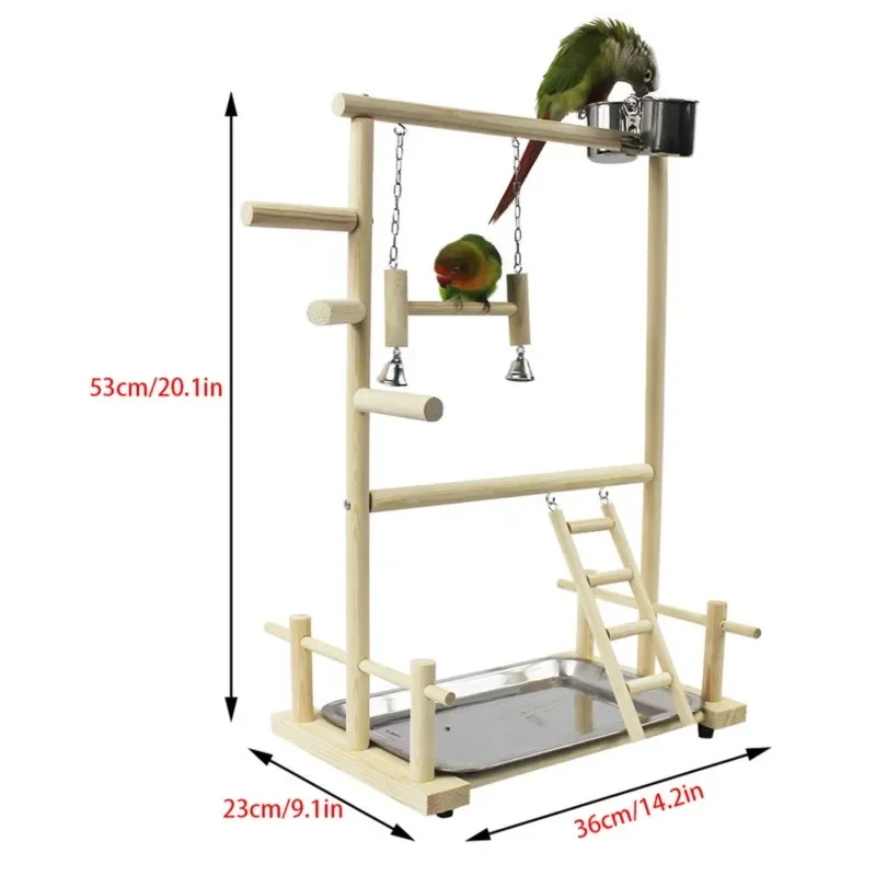 Parrot Playstand Bird Plays Stand Cockatiel Playground Wooden Perch Gym Playground Ladder with Metal Feeder Plate Toy