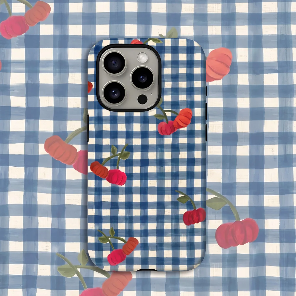 Cherries on Gingham Phone Case for Samsung Galaxy S20 S23 S24 S25 S26 FE Plus Ultra Edge 4G 5G Luxury Double-layer Back Cover