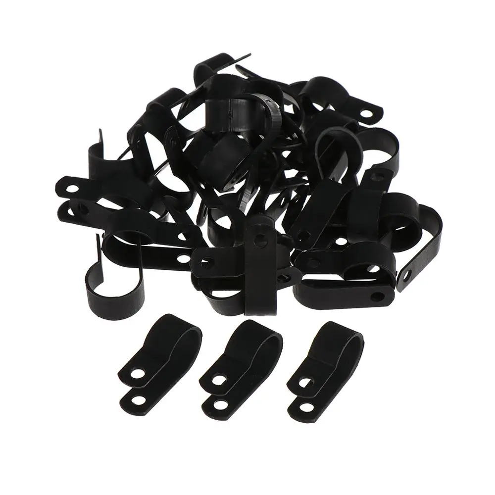 100PCS High quality Hardware Electrical Fittings Useful Nylon Cable Clamp Pipe Mounting Fix Wiring Hose Fasteners R-Type Clip