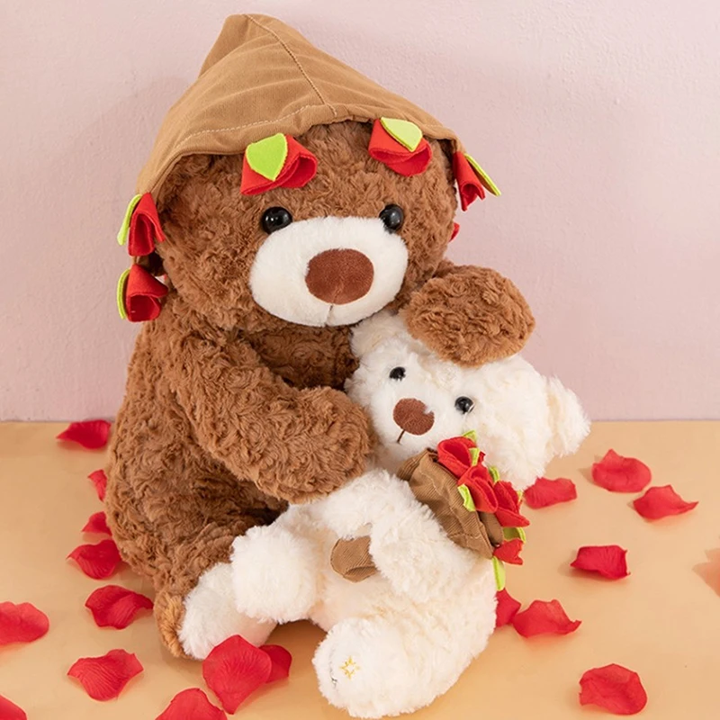 1 pezzo morbido orso bambola di pezza regalo romantico per l'amante orso kawaii con rose peluche decorazione della casa regali di San Valentino