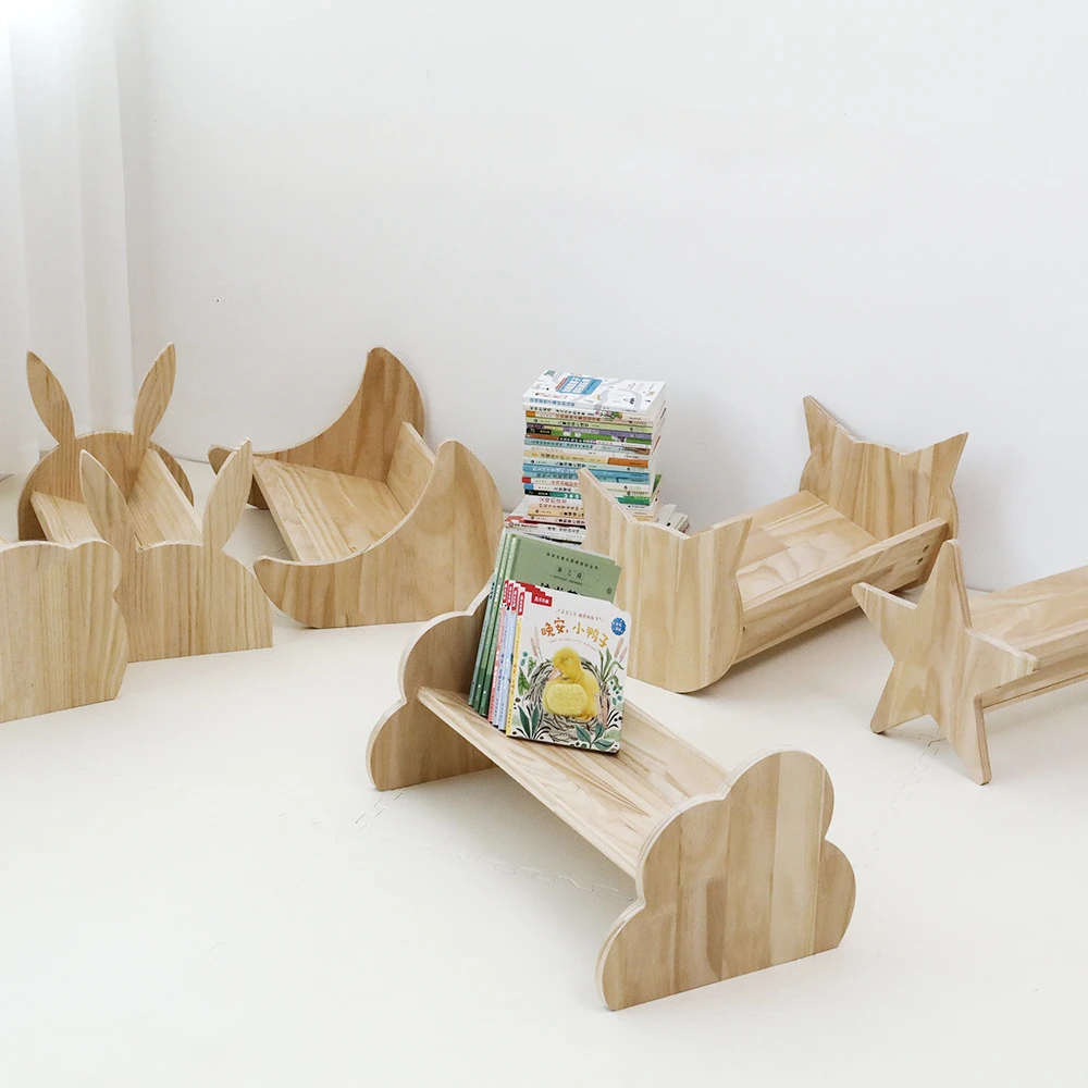 Corea in legno massello bambini piccola libreria pavimento bambino cartone animato immagine libro Rack modellazione animale asilo Desktop Storage