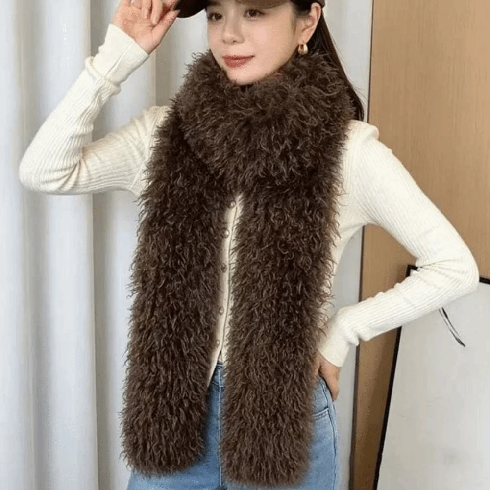 Shaggy Warm Stole Thick Faux Fur Scarf Soft Multi Color Long Plush Muffler Double Sided Lightweight Curly Fur Wrap Evening Party