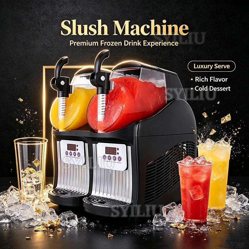 Slushy Machine 2L*2 Double Tank Snow Melting Machine Commercial Juice Smoothie Slush Maker Machine