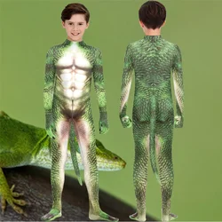Cosplay Animal Lizard Print Costume for Boys Girls Bodysuit Suit Long Sleeve Jumpsuit Carnival Party Funny Performance Clothes