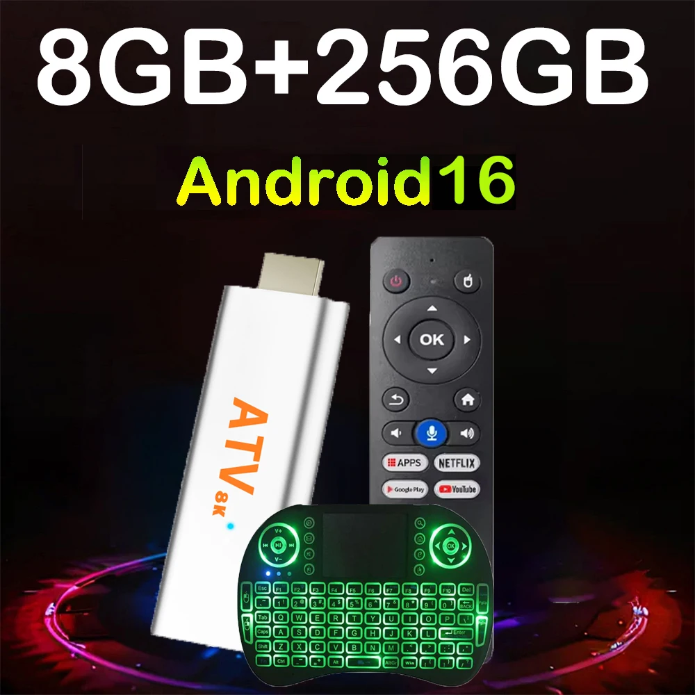 Q15 8K Mini TV Stick H313 Android16 Google Assistant Dual Wifi 5G Bluetooth 6.0 Voice Remote 8GB 256GB Android 16 Media Player