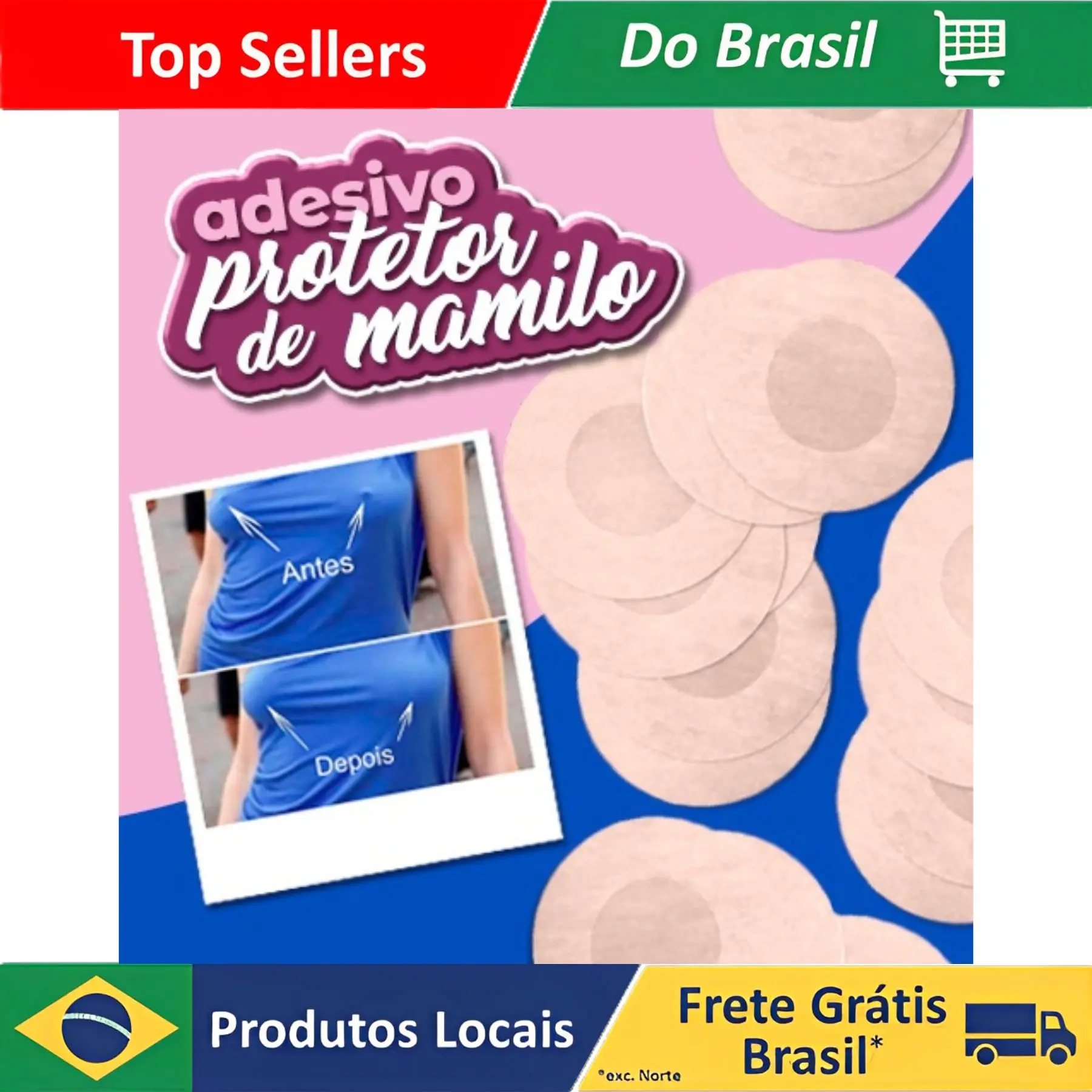 Kit 10 Adesivo Protetor Mamilo Bico Aureola Tapa Seios Redondo (5 Pares) Azulzinho Redondo