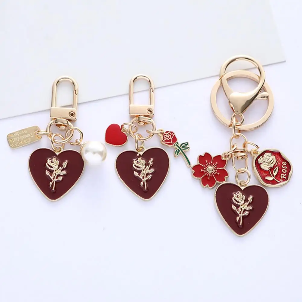 

3Pcs/Set Keychain Rose Flower Heart Pendant Keyring Zinc Alloy Handbags Backpacks Wallets Car Keys Charm